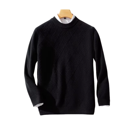 Round neck sweater with a knit base.