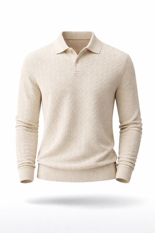 Long-sleeved polo shirt.