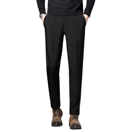 Dress pants with elastic waistband.