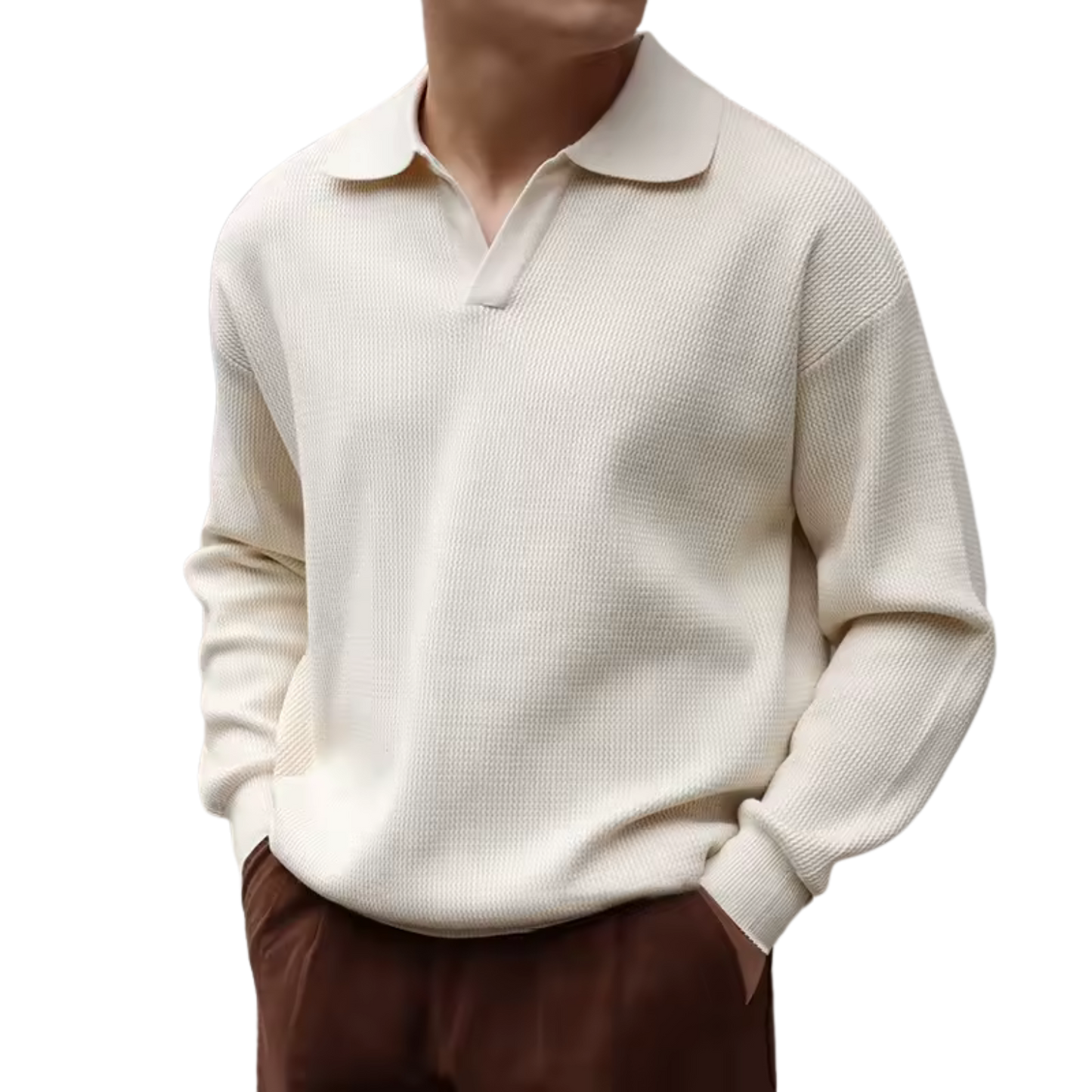 Polo shirt with foldable V-neck.