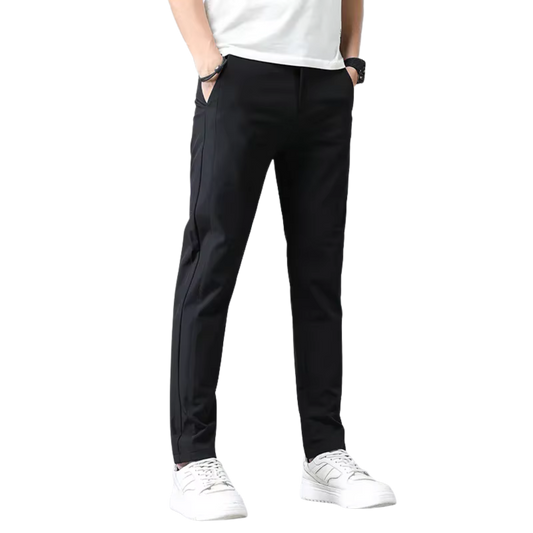 Ultra-thin, stretchy, slim-fit trousers.