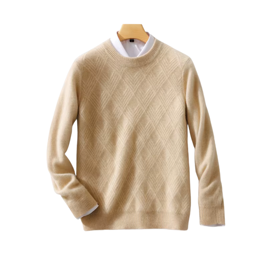 Round neck sweater with a knit base.