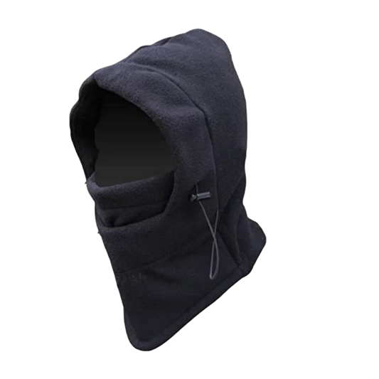 Wool balaclava with hood and thermal hat.