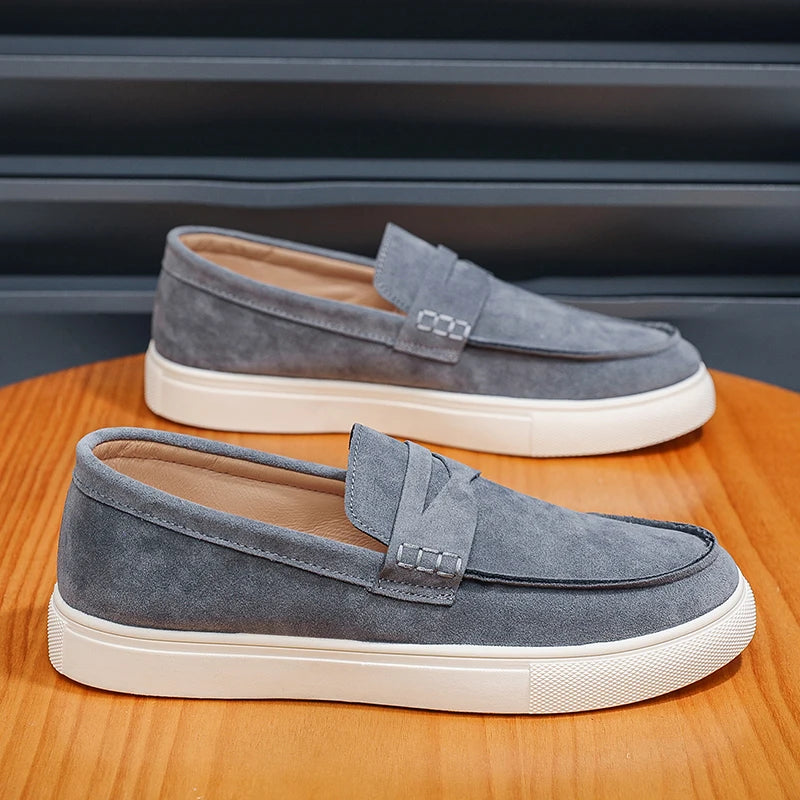 Men's suede moccasins, classic style.