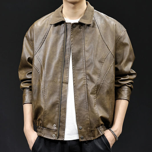 Jaqueta de couro texturizada retrô