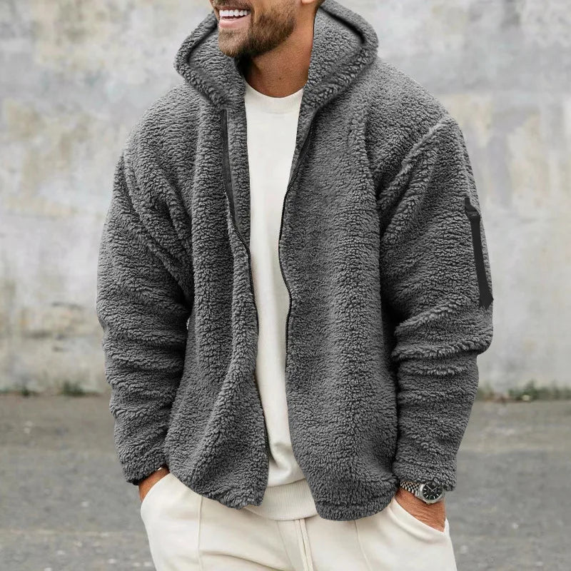 Double-sided wool jacket with hood.