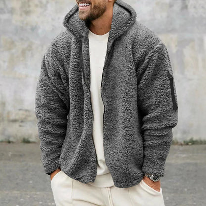 Double-sided wool jacket with hood.
