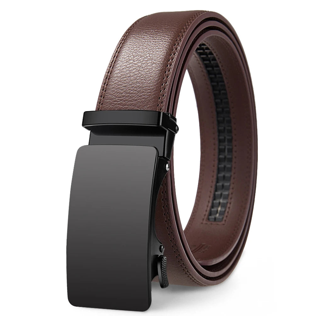 Leather belts with automatic buckle.