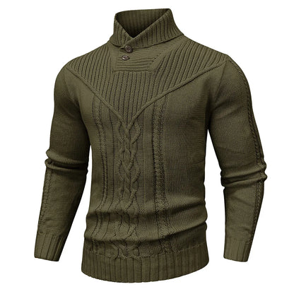 Wool sweater with shawl collar.