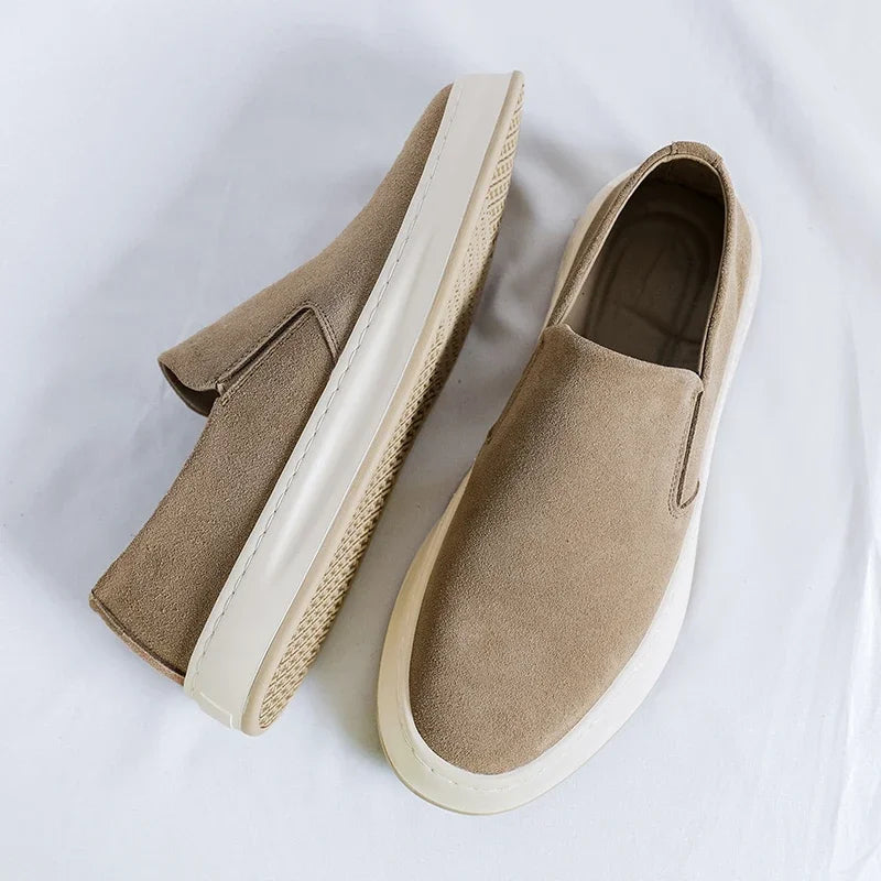 Suede moccasins.