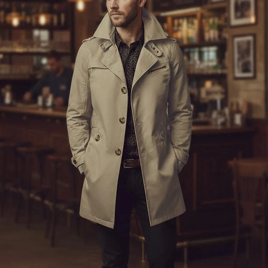 Men's slim-fit cotton jacket with notched collar and single-breasted closure.