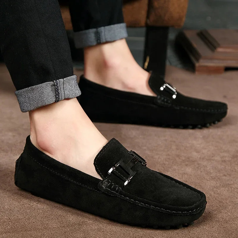 Leather and suede moccasins.