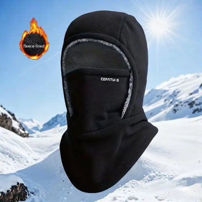 Wool balaclava with hood and thermal hat.