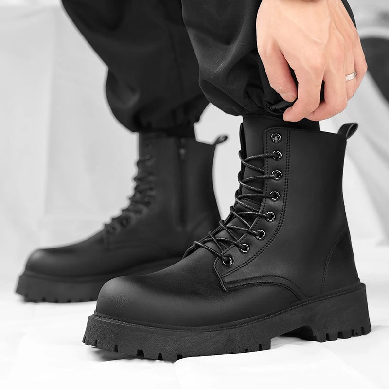 Casual leather boots with a thick sole.