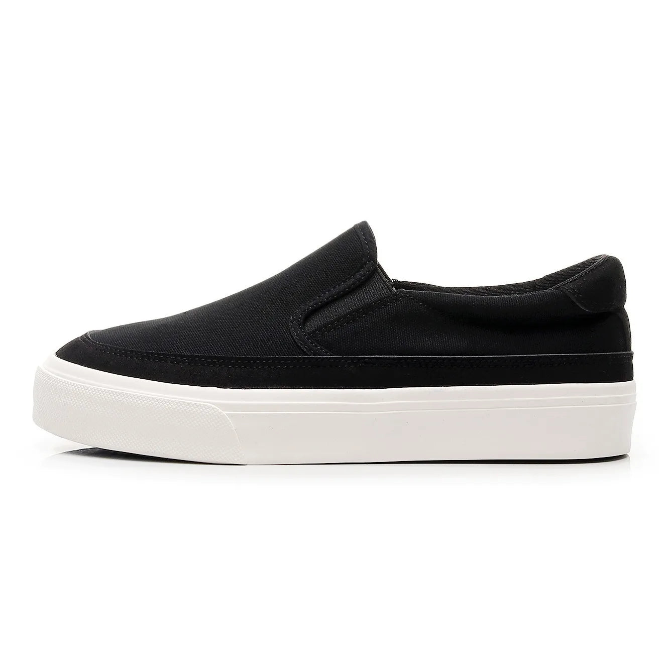 Wide-toe slip-on sneakers.