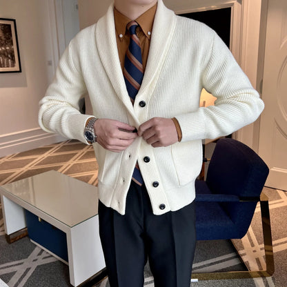 Men's open cardigan with V-neck.