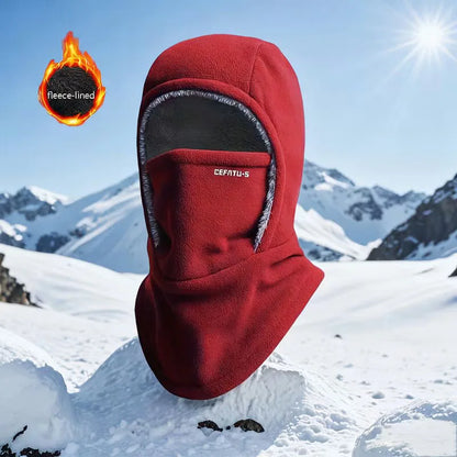 Wool balaclava with hood and thermal hat.