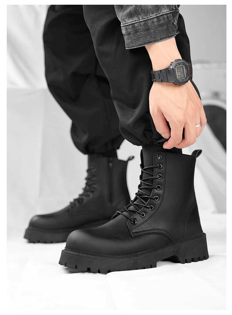 Casual leather boots with a thick sole.