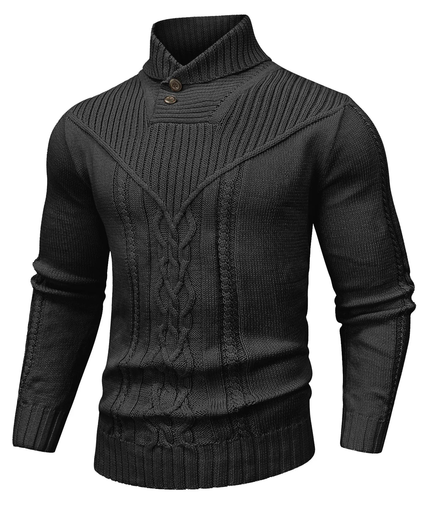 Wool sweater with shawl collar.