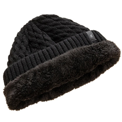 Knitted hat with faux fur lining.