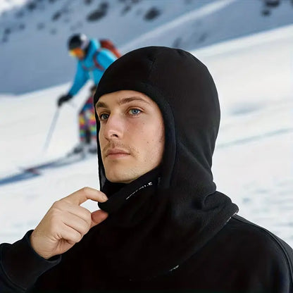 Wool balaclava with hood and thermal hat.