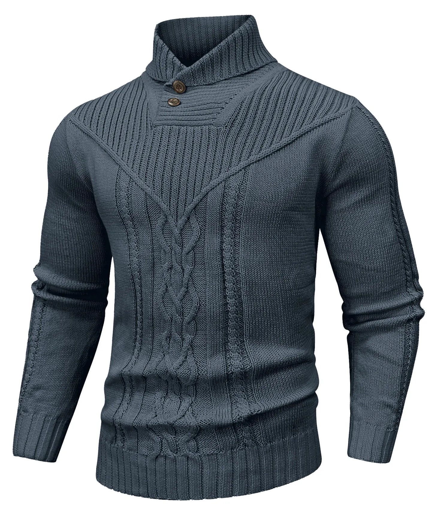 Wool sweater with shawl collar.