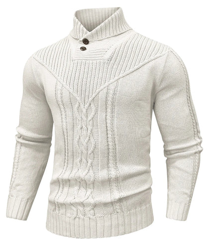 Wool sweater with shawl collar.