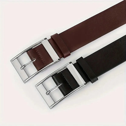 Leather belt with metal buckle.