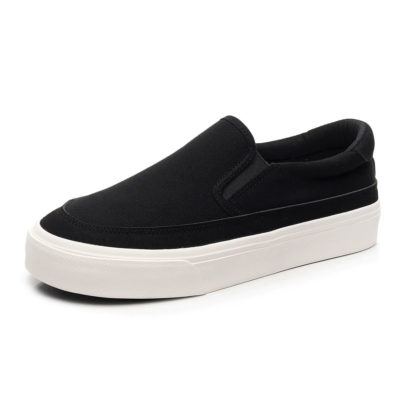 Wide-toe slip-on sneakers.
