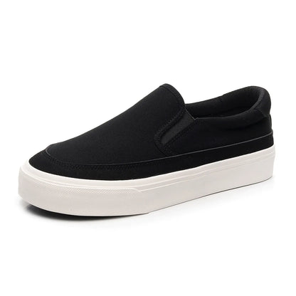 Wide-toe slip-on sneakers.