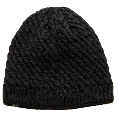 Knitted hat with faux fur lining.