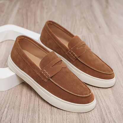 Men's suede moccasins, classic style.