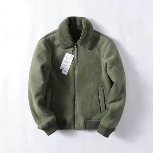 Cardigan jacket with leather lining.