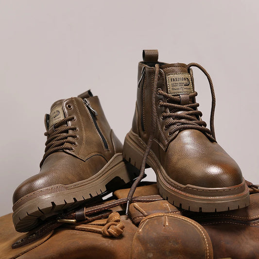 Men's casual high-top leather boots
