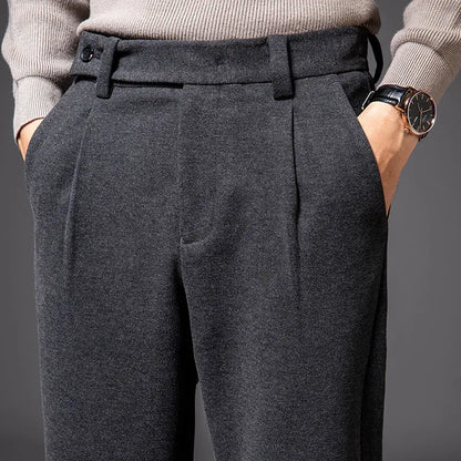 Trousers made of thick wool.