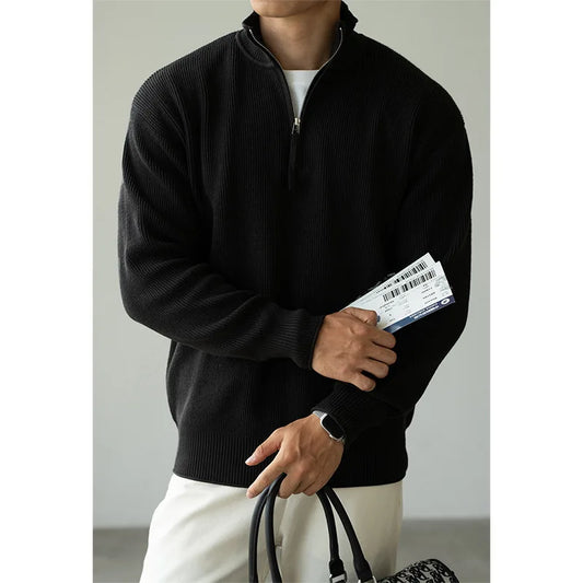 Cashmere sweater with half zip.