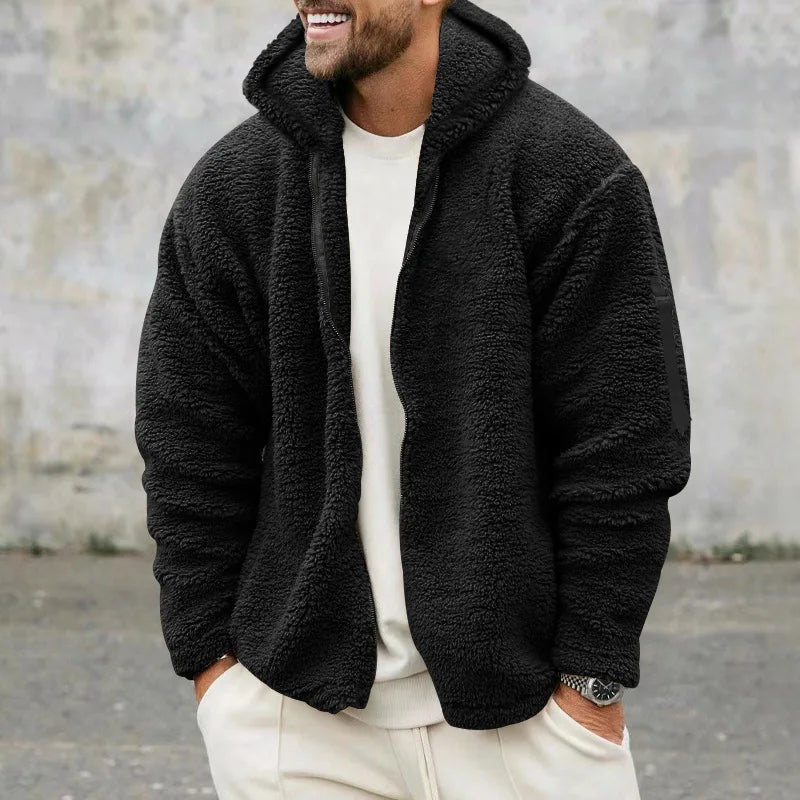 Double-sided wool jacket with hood.