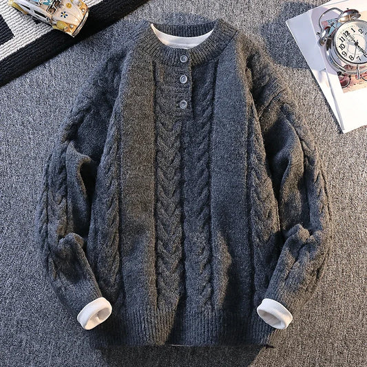 Knitted sweater with buttons.