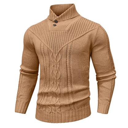 Wool sweater with shawl collar.