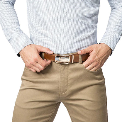 Genuine leather belt with automatic buckle.