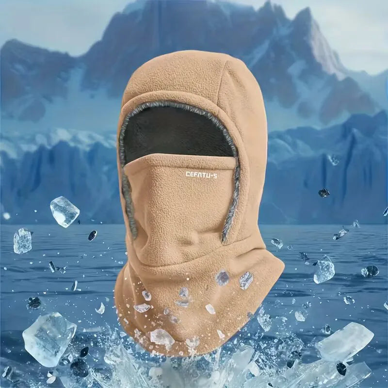 Wool balaclava with hood and thermal hat.