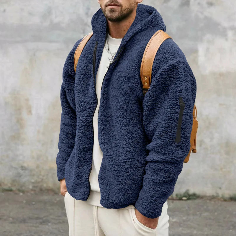 Double-sided wool jacket with hood.
