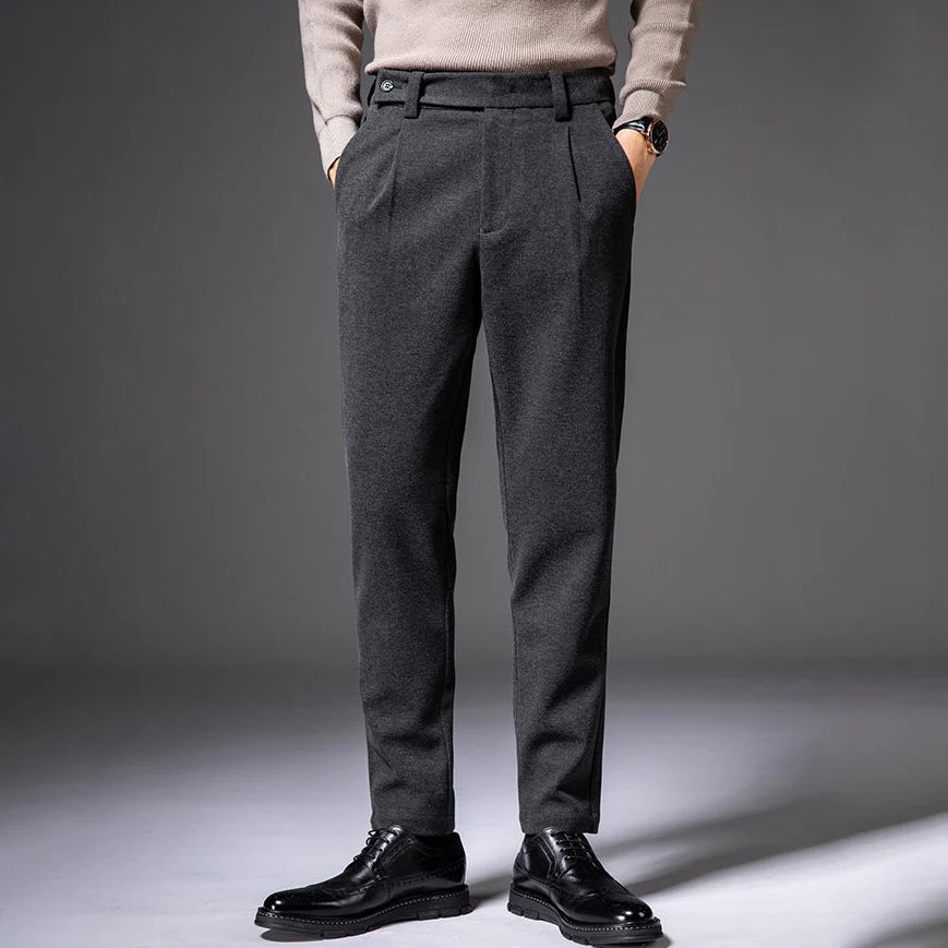 Trousers made of thick wool.