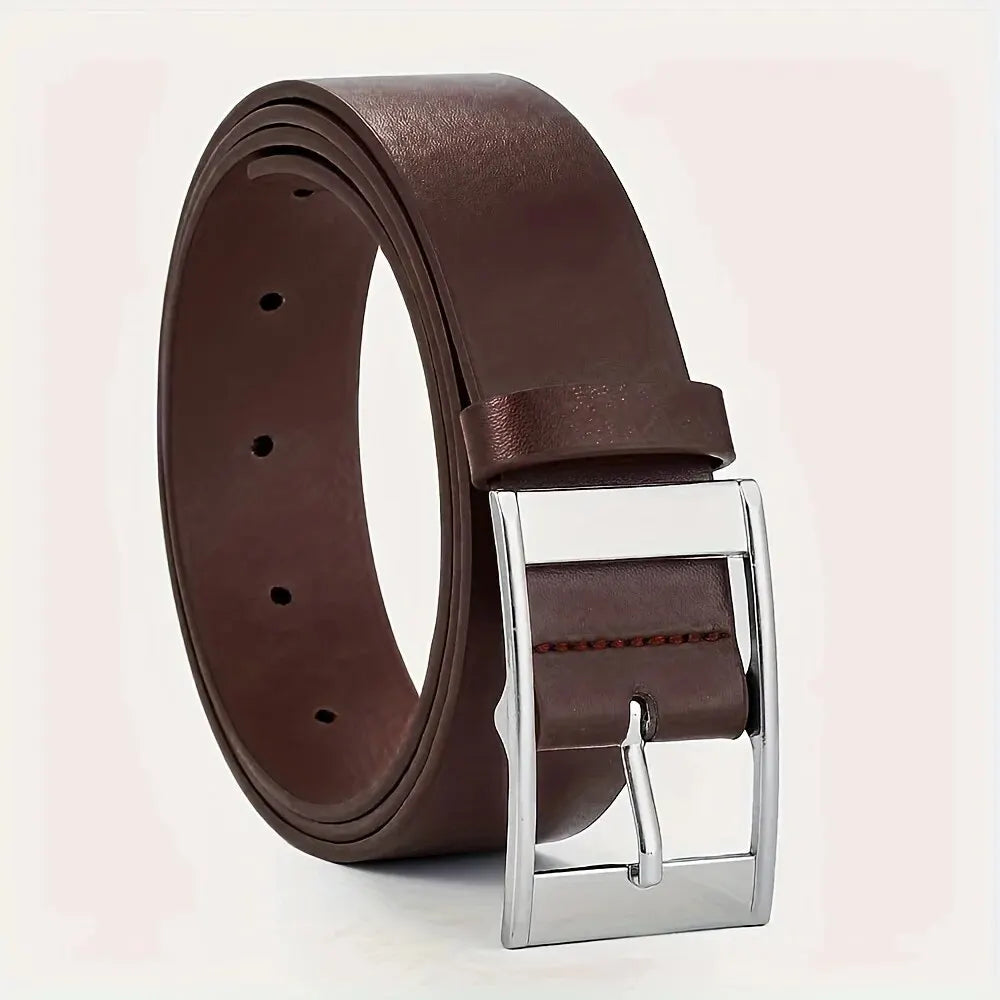 Leather belt with metal buckle.