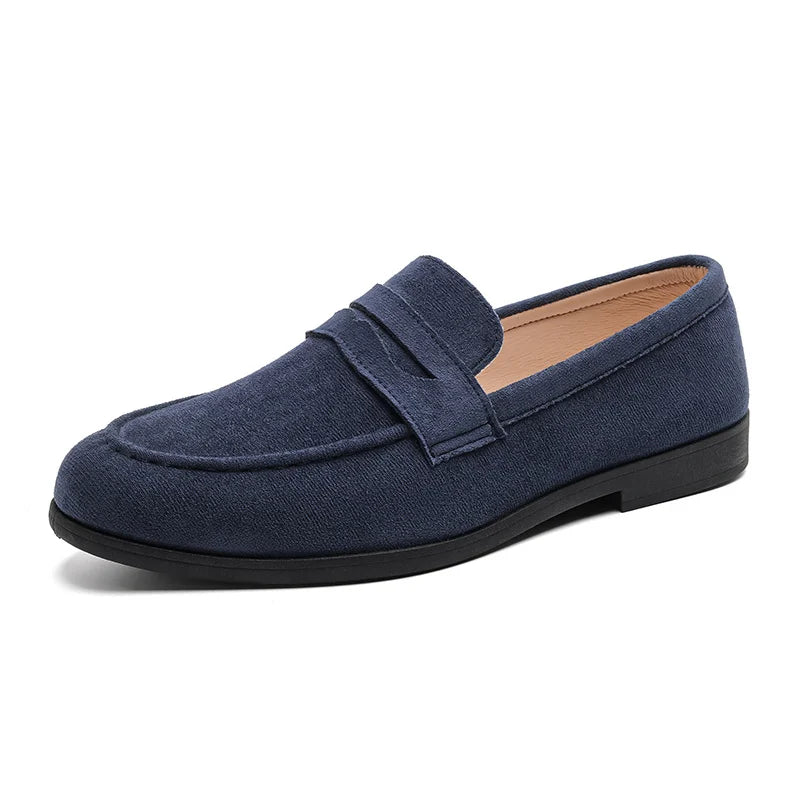 Suede moccasins without laces.