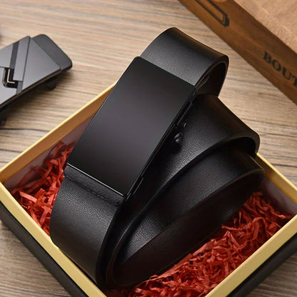 Leather belt with automatic buckle.