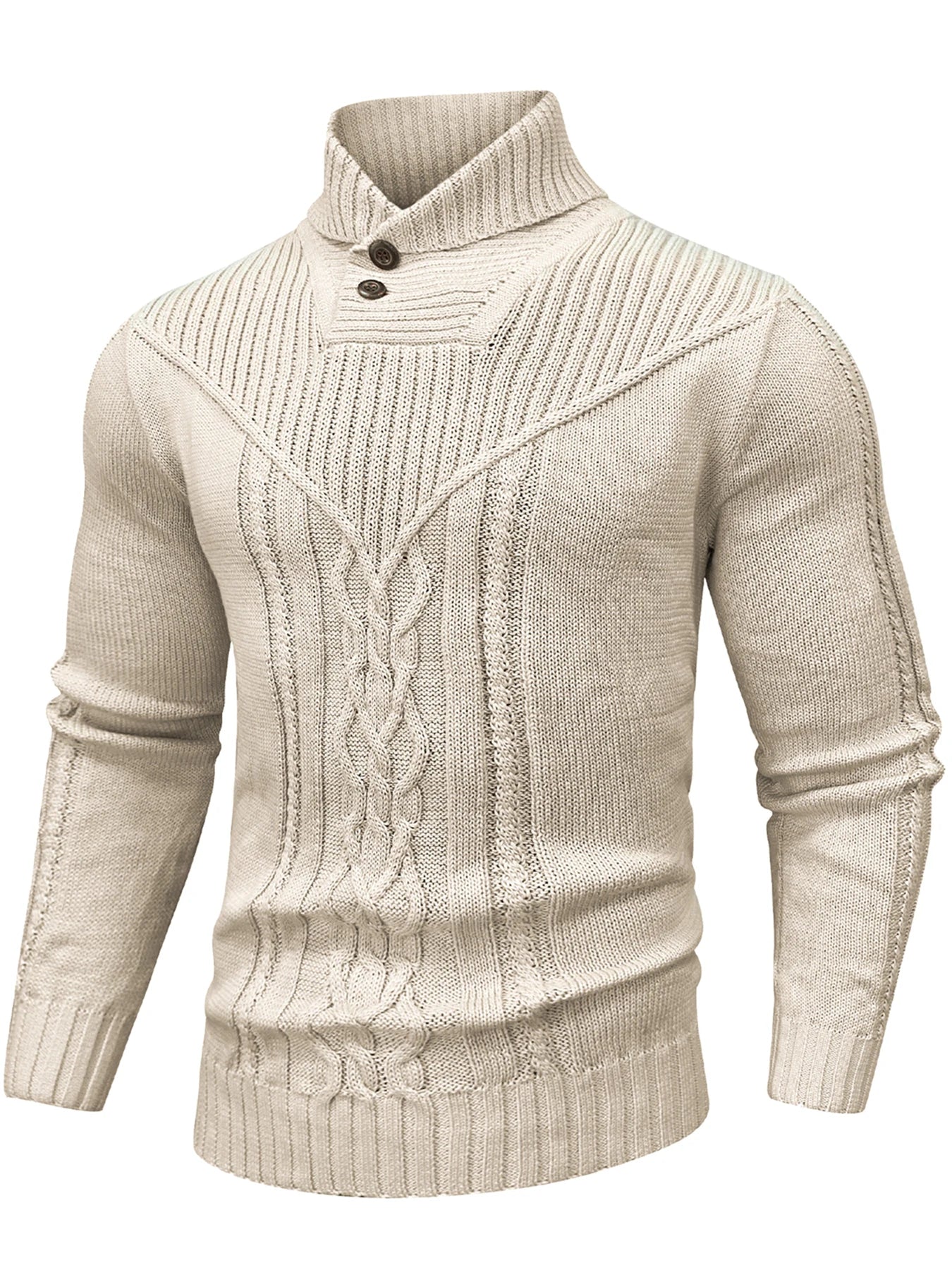 Wool sweater with shawl collar.