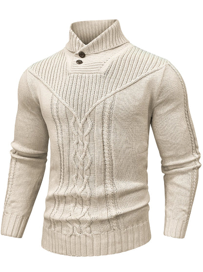 Wool sweater with shawl collar.