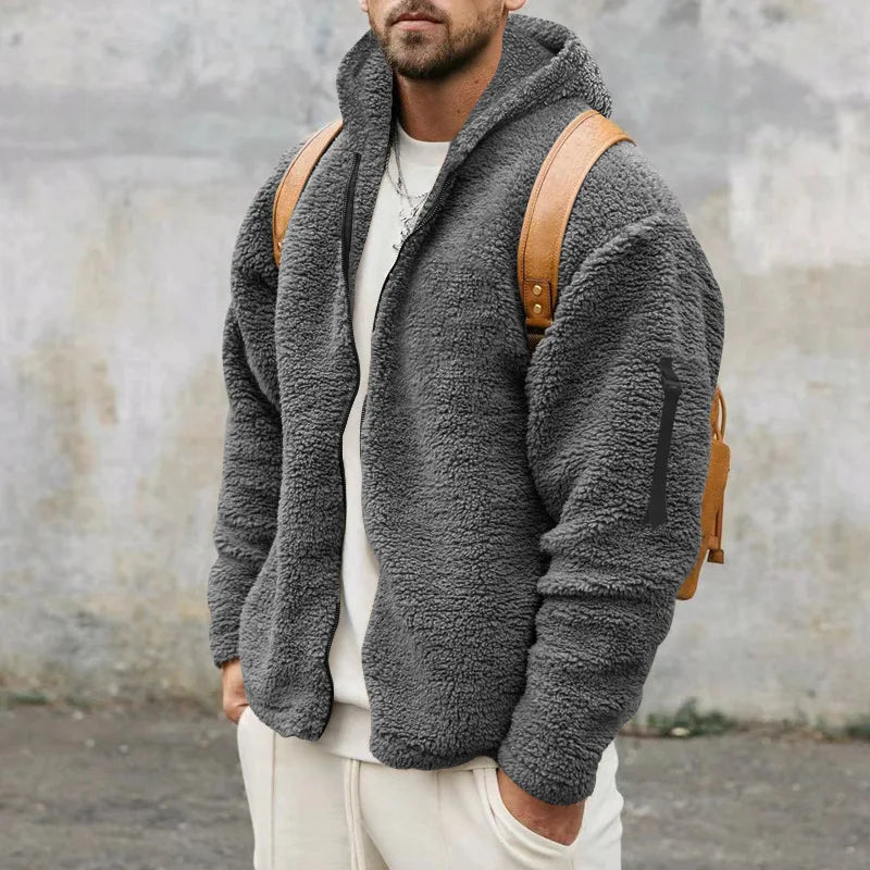Double-sided wool jacket with hood.