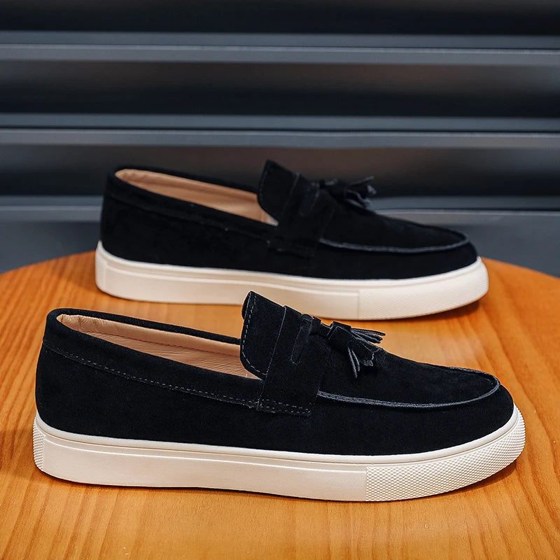 Men's suede moccasins, classic style.